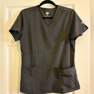 Healing Hands Scrub Top Womens Med Black V Neck Medical Uniform Nurse Top NWOT